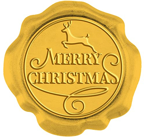 craspire 50 Stück Wachssiegel-Aufkleber „Merry Christmas“, Elch-Wachssiegelaufkleber, Selbstklebend, Vorgefertigte Siegelwachs-Stempelaufkleber, Gelb, Vintage, 1.18,(1) cm, Für Weihnachtseinladungen