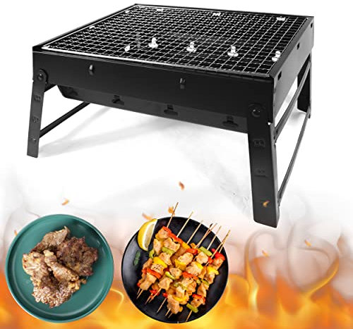 Barbacoa Plegable Portátil Sobremesa 35x27x19.5cm - Parrilla de Carbón BBQ de Acero al Aire Libre, Picnic y Camping