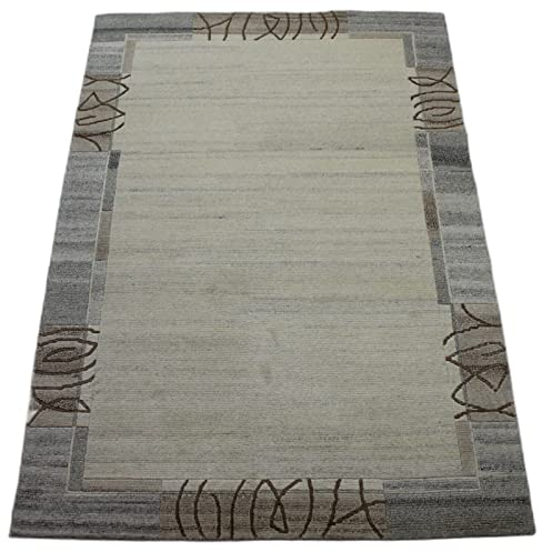Nepal Teppich Handgeknüpft Beige Grau 100% Wolle Orientteppich 163x233 cm N69
