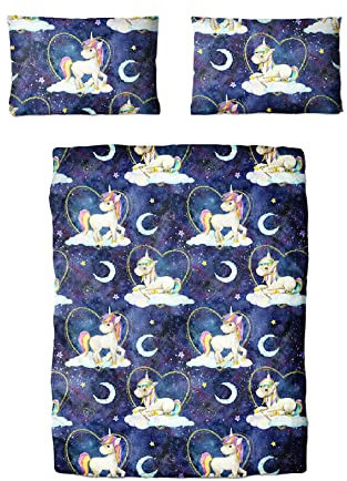 Traumschloss Renforcé Bettwäsche »Junior«, Einhörner Wolken Nacht, 100x135 & 40x60, 100% Baumwolle, atmungsaktiv & weich, Kinderbettwäsche-Set mit Reißverschluss bestehend aus Kissen und Bettbezug
