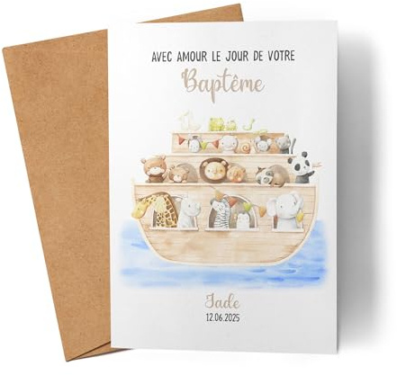 Kiddle-Design Karte Taufe Personalisiert Arche Noah Taufgeschenk Junge Mädchen Taufkarte Patenkind Glückwünsche zur Taufe Glückwunschkarte