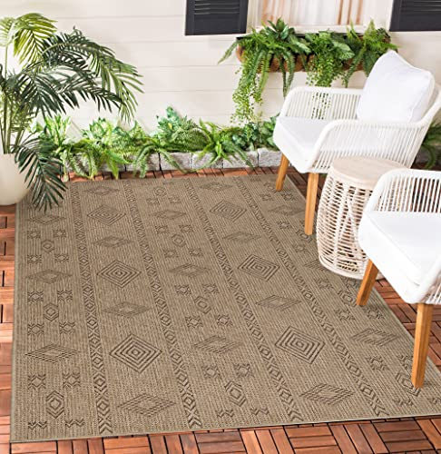 Teppium Outdoor Teppich Wetterfest 80 x 250 cm Natur Sisal und Jute Optik - Küchenläufer Waschbar rutschfest, Wasserfest, Boho Design, Pflegeleicht - Ideal für Balkon, Terassen, Garten, Camping