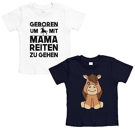 Baby Shirts mit Perdemotiv 2er Pack | Multipack Pferde Tshirt Baby Mädchen Kleidung Reiter Pferd Motiv Mädchen T-Shirt Baby 18M