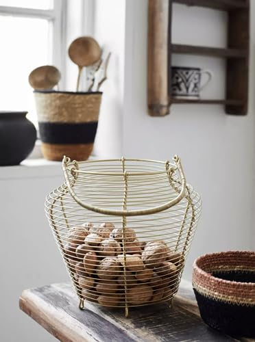 Gold Wire Egg Basket with handle, Tall Gold Egg Basket