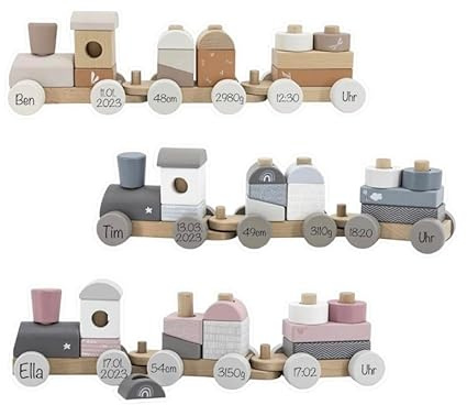 Generisch Geburtstagszug personalisiert, Babygeschenk Geburt, Holzzug mit Name, Holzeisenbahn personalisiert Taufe. Zug, Holzspielzeug personalisiert