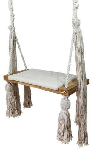 Create for you® - Baby Schaukel Indoor, Große Kinderschaukel Holz, Schaukel Baby, Babyschaukel Türrahmen, Holzschaukel für die Deckenmontage, höhenverstellbar, 58x24x4 cm, Farbe Ecru