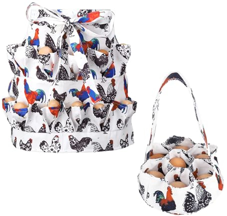 XLSXEXCL Eiersammelschürze und Korb, 12 tiefe Taschen, Hühnereierschürze und 7 tiefe Taschen, Hühnereierkorb, Eierschürze für frische Eier, Eiersammeln, Schürze, Ernteschürze, Mehrfarbig, Large