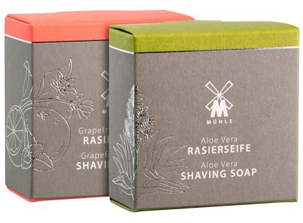 MÜHLE Rasierseifen-Duo - für alle Hauttypen - sanft, fruchtig, vegan - 2x 65 g - Aloe Vera und Grapefruit-Minze