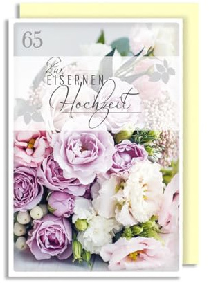 AvanCarte Eiserne Hochzeit 65. Hochzeitstag Grußkarte Blumenstrauß 16x11cm