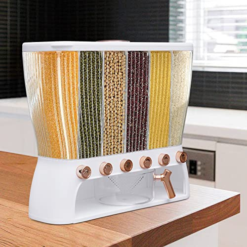 Aohuada Modern Trockenfutter Müslispender,Getreidespender,ffür Küche mit Deckel Müslispender,6 Unterteilungen Reisspender,Lebensmittelspender 10 Kg,Küchenorganisation,Frischhaltedosen