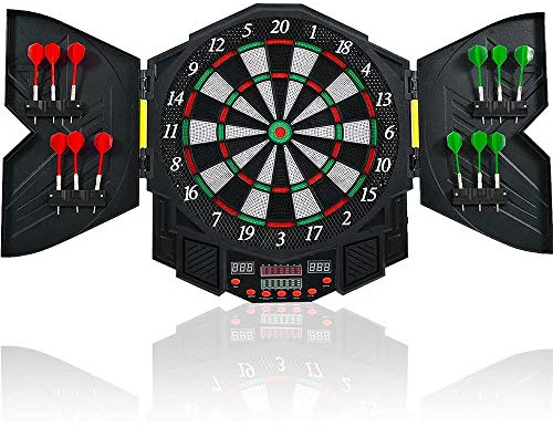 Supfine - Juego de dardos eléctrico para 8 jugadores, pantalla LED, 27 juegos, 216 variaciones, 12 dardos, diana para dardos clásicos