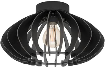 EGLO Deckenlampe Cossano 3, Deckenleuchte Vintage | Retro Deckenstrahler aus Metall und Holz in Schwarz, Wohnzimmerlampe mit E27 Fassung, Ø 38 cm