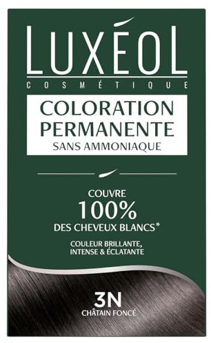 Luxéol - Coloration Permanente 3N Châtain Foncé - Sans Ammoniaque - Couvre 100% des Cheveux Blancs(1) - Longue Durée(2) - Couleur Lumineuse Éclatante Intense - Testée & Approuvée - 60ml, 60ml, 12ml