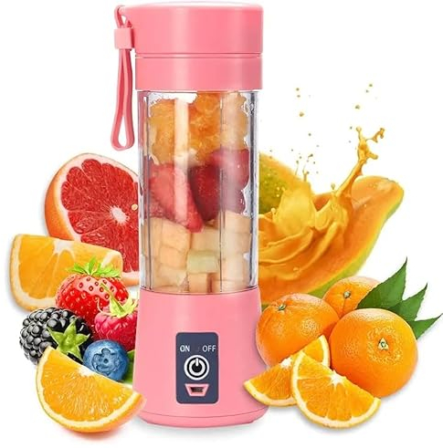 Superbaz - Batidora portátil, batidora eléctrica USB, mini batidora portátil para batidos y batidos, batidora para zumos de 380 ml con seis cuchillas, ideal para mezclar (rosa)