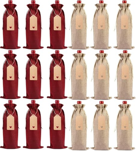 18 Confezioni di Sacchetti per Vino in Juta, Sacchetti Regalo per Bottiglie di Vino con Coulisse per Bomboniere per Feste di Nozze, Feste di Natale e Degustazioni di Vini