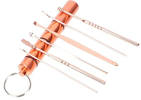 ORFOFE Portable Rose Gold Stainless Steel Ear Wax Tools Set 6pcs Sealed Aluminum Alloy Ear Picking Kit Personal Hygiene