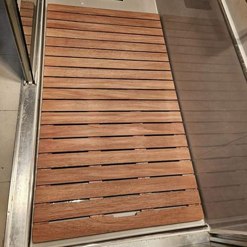 Caillebotis Douche Tapis de Salle de Bain Antidérapant en Bois, Tapis de Douche en Bois Naturel pour Baignoire / Sauna / Porte / Spa, Tapis de Sol à Lattes Intérieur Extérieur Personnalisable(70x100cm