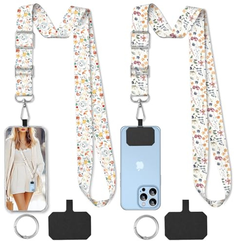 TIHGJHY 2 Pack Cell Phone Lanyard - Crossbody Adjustable Phone Strap for Use Around the Neck - ID Badge, Bohemian Leaf 3
