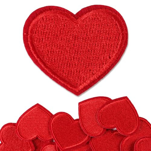 BETESSIN 20 Stück Rote Herz Patches zum Aufbügeln - Bestickte Aufnäher zum Aufbügeln 3.5x3cm - Bestickte Patches zum Aufnähen - Herz Flicken für Kleidung Jacken Hüte Rucksäcke Jeans