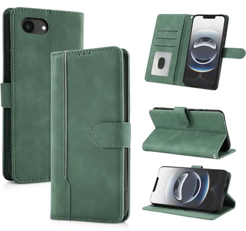 AsWant Fodral för iPhone 16e, Premium PU Läder Plånboksfodral Magnetisk Flip-Fodral Stativfunktion för iPhone 16e (Grön)