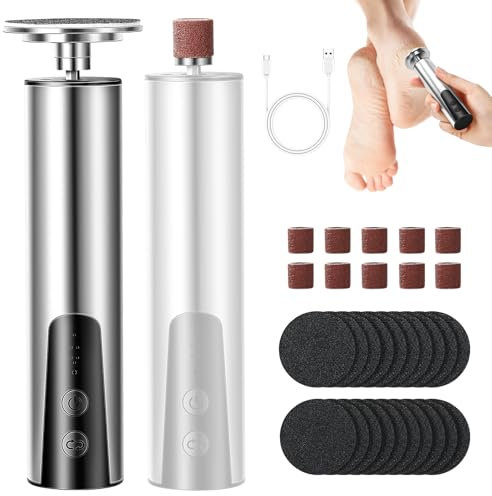Lima Electrica pies Durezas, lima eléctrica recargable para pies, con hojas de papel abrasivo recambiables, 6 velocidades para talones agrietados, callosidades, piel muerta (plateada)