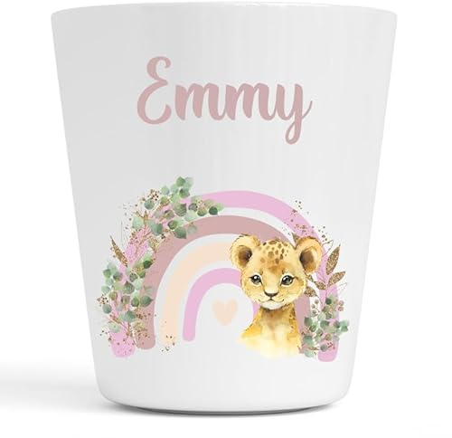 Générique Gobelet en Plastique pour Enfants | Gobelet Personnalisé avec Nom |Verre Plastique Incassable Personnalisé (Lionne arc en ciel Emmy)
