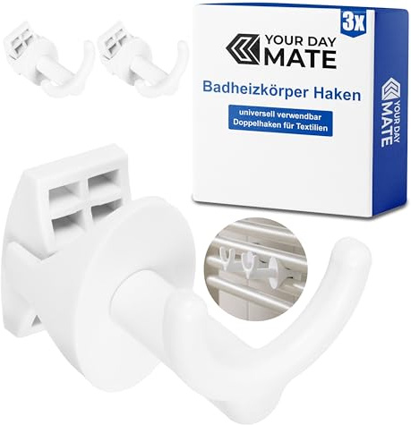 Ganchos roscados para radiadores redondos, paquete de 3, en blanco, ganchos para radiadores para tuberías de 30 mm grosor, ganchos para radiadores de baño, gancho toallero, clip para gancho toallero