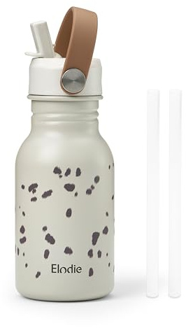 Elodie Details Rostfri Vattenflaska med Sugrör för Barn | BPA-fri | Lätt Sportflaska, Läckagesäker Skolflaska för Förskola | Träningsmugg för Småbarn | 350 ml | Dalmatian Dots