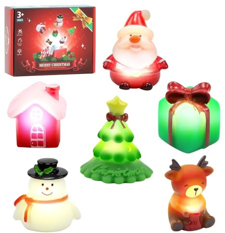 Juguetes de baño luminosos para niños, 6 unidades de juguetes de baño de Navidad con luz, juguetes acuáticos a partir de 1 año, juguete luminoso para bañera, regalo de Navidad (A)
