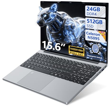 PC Portátil Win 11, 15.6 Pulgadas Ordenador Portatil 24GB LPDDR4 RAM 512GB SSD, Celeron N5095 CPU, Desbloqueo Huellas Dactilares/Teclado Retroiluminado, 180° Flip IPS Pantalla, Webcam+BT4.2+USB3.0
