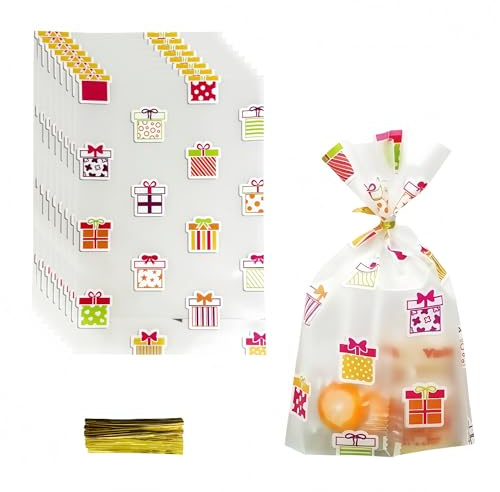 WACCOMT Pack Transparente Geschenktaschen mit Twist 50 Stück 13x19+5cm | Krawatten Standbeutel, aus Kunststoff Verpackung Bonbontüten, für Hochzeiten Geburtstagsfeiern Gastgeschenke