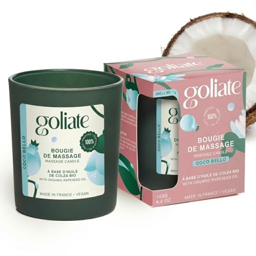 Goliate Bougie Massage Huile Bio Coco Bello 140g - Cire Végétale Colza Provence, Aromathérapie Relaxante, Vegan Testée Dermatologiquement, Made in France