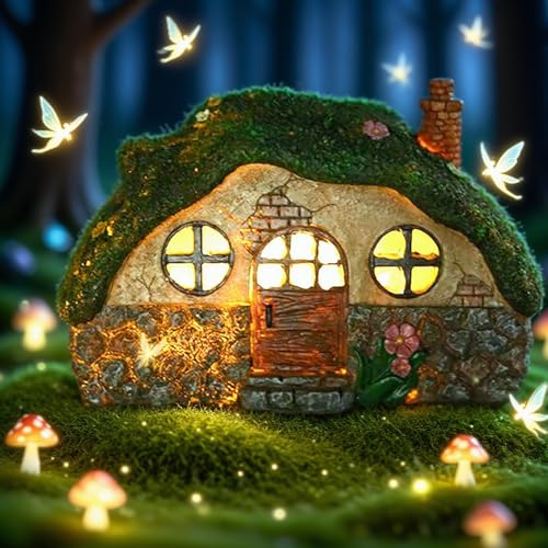CHUYILEE Solar Fairy Garden Statues,Retro House Fairy Garden Lights House for Fairies Yard Art Sculpture Decoration Accessoriy Outdoor Miniature Garden Outdoor Decor Accessories