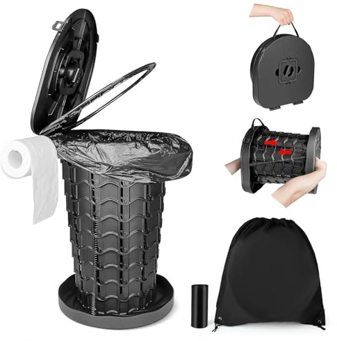 XXL Campingtoilette, Tragbare Toilette Reisetoilette, höhenverstellbar | Klappbar & Tragbar, 8–47,5 cm, Tragfähigkeit 200 kg, Auto, Boot, Camping, Outdoor