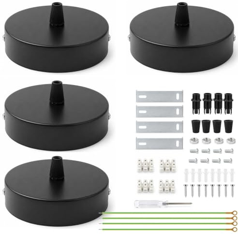 4 Pcs Baldachin Lampe, 100mm Metall Deckenrosette, Deckenbaldachin Schwarz | Deckenbaldachin Rund, Inklusive Anschlussklemmen und Schraubendreher Geeignet für Kronleuchter, Wandleuchten, Deckenleuchten