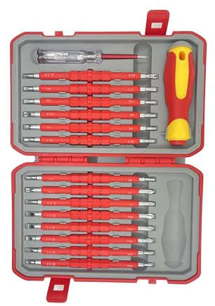Insulated Screwdriver Set 29 Pcs, Magnetic Tips, 220V Insulated Handles, Interchangeable Phillips Flathead, CRV Steel Electrical Screwdriver Set with Case for Professional and Home Use