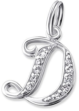 Bungsa KETTEN-ANHÄNGER BUCHSTABEN 925 Sterling Silber mit Kristallen - kleine BUCHSTABEN CHARMS für Bettel-Armband - für Damen, Kinder & Herren - A B C D E F G H I J K L M N O P R S T U V W Z