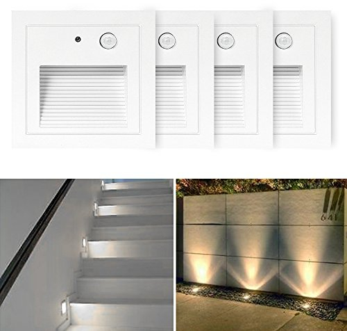 SUBOSI-Juego de 4 lámparas led empotrables de pared iluminacion escalera led escalera empotrables (3 W, aluminio, 230 V, luz blanca cálida, IP65, impermeable), color negro
