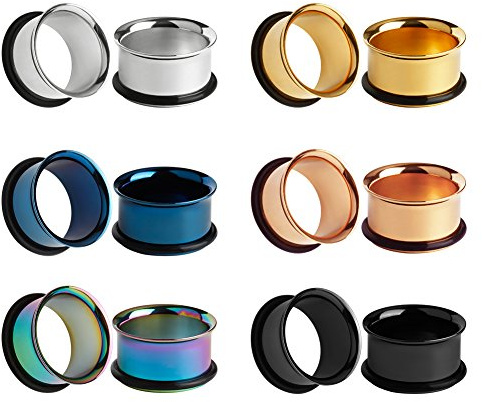 KUBOOZ 12pcs Set bunte Edelstahl O-Ring Ohrstöpsel Tunnel Messgeräte Keilrahmen Piercings