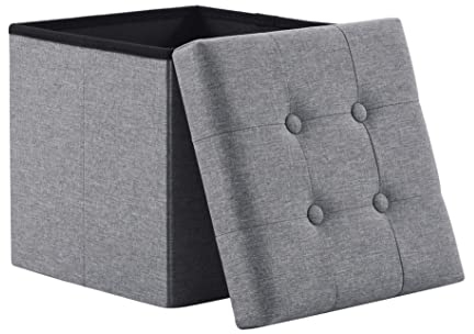 Zedelmaier Sitzhocker mit Stauraum, Fußbank Truhen Aufbewahrungsbox faltbar belastbar bis 300 kg, Leinen, 38 x 38 x 38 cm (Dunkelgrau)