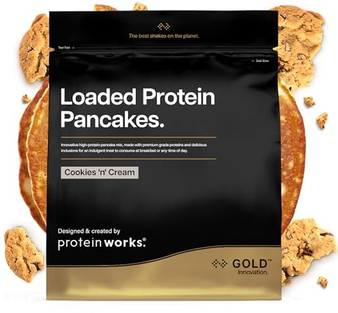 Protein Works | Loaded Protein Pancakes - GOLD Innovation, Premium Protein Pancake Mix, High Protein Breakfast, Low Sugar, Low Fat, Cookies 'n' Cream, 16 Servings, 1kg