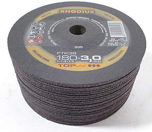 Rhodius FTK38 Lot de 25 disques à tronçonner coudés 180 x 3,0 mm pour acier inoxydable/acier