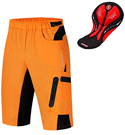 WOSAWE Herren Fahrradhose Kurz mit 3D Sitzpolster Loose-Fit MTB Hose Atmungsaktiv Radfahrren Unterwäsche mit Multi Taschen (Orange XXXL)
