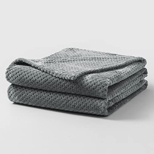Bear & Panda Waffle Flannel Fleece Mink Throw - Sofa/Bedspread/travel Blankets – Honeycomb Super Soft, light-weighted, Warm, Cosy Large Size Single, Double, King - Cloudy Grey, Single (127 x 152 cm)