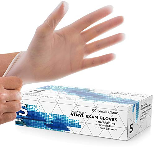 Powder Free Disposable Gloves Small -100 Pack -Clear Vinyl Medical Exam Gloves