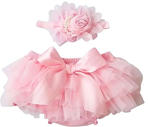 Baby Girl Pink Tutu Soft and Fluffy - Baby Girl Tutu Skirt with Diaper Cover - Infant Tutu with 2 Headbands - Tutus for Girls