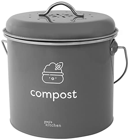 Joeji's Kitchen Compost Bin 3.5L - Compact Kitchen Compost with Carbon Filters - Galvanized Steel Indoor Composting Bin - Odourless Food Recycling Solution - Ideal for Food Waste and More (Grey)