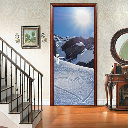 Türaufkleber Türtapete Sonnenschein Schnee Berg Liebe Selbstklebend Türposter Wandbilder Tür Poster 95x215cm