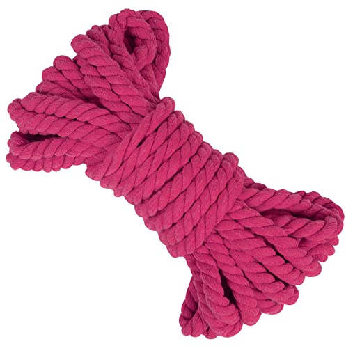 LEREATI Cuerda Macrame 10mm x 10m Hilo Macrame de Algodon Natural Cuerda Gruesa, Algodó Cordel Cordón para DIY Manualidades, Colgador de Planta, Jardinería, Cortina Decoración (Rosa Roja)