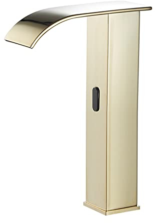 Infrarot Wasserhahn Bad Waschtischarmatur Sensor Waschtischarmatur Wasserfall Automatisch Mischbatterie Induktion Badarmatur,Gold-Waschtischarmatur Hoch,Warmes und Kaltes Wasser